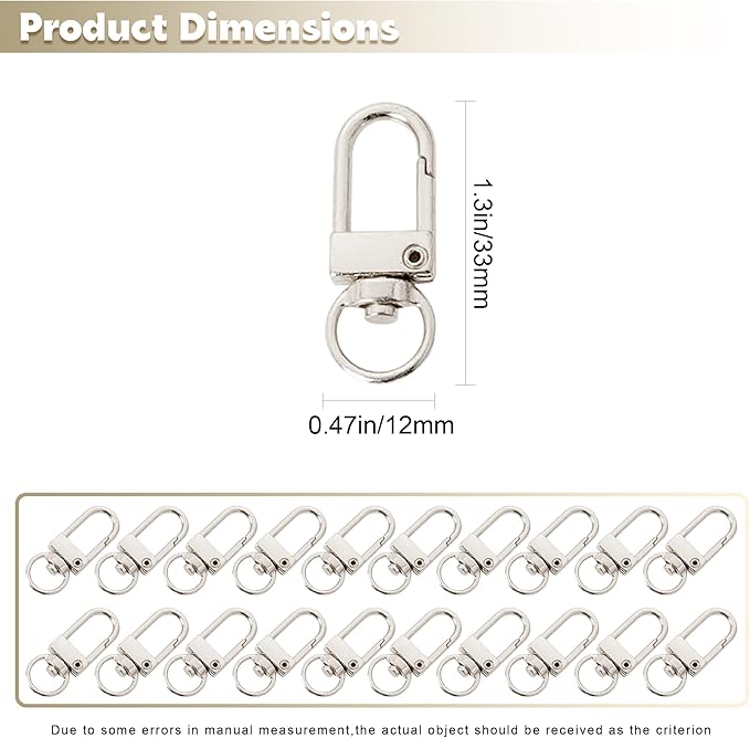 20-Pack Gold & Silver Metal Lobster Claw Clasps, 360° Swivel Trigger Snap Hooks DIY Claw Clasps for Keychains and Jewelry Crafting, Durable for Bag Connector and Key Rings Accessories (Silver)