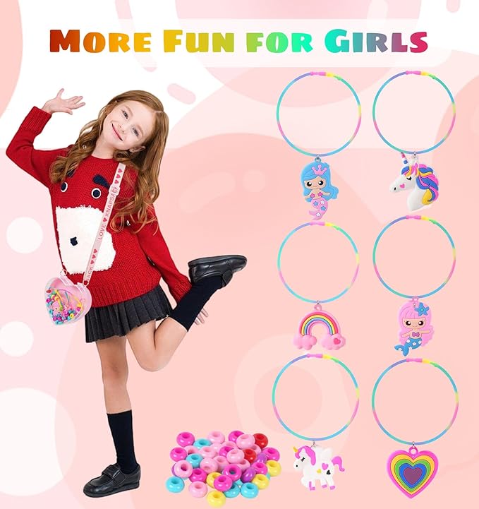 dizrnoi jewelry making kit for girls unicorn mermaid charm necklace making supplies beads set birthday diy arts and crafts for girls