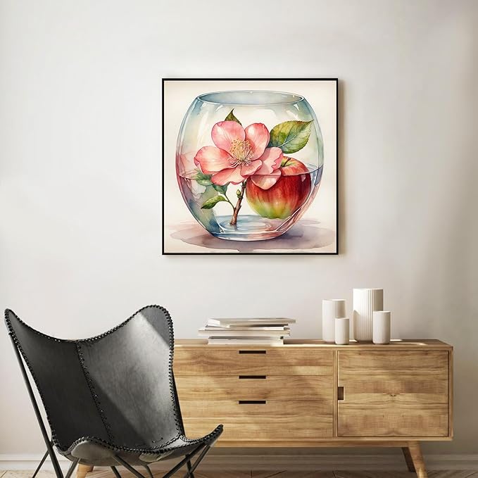 Okarina Framed Paint by Numbers Kit for Adults Beginner Flower, Adult Paint by Number Kits on Canvas Framed, DIY Acrylic Oil Painting by Numbers with Frame, Apple for Home Decor Gift 10 X 10 Inch