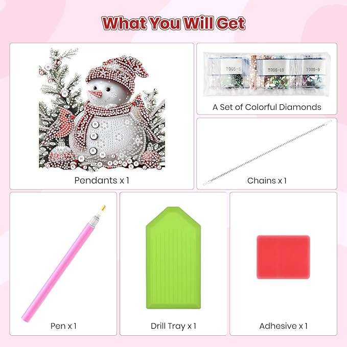 MOGTAA Christmas Snowman Diamond Art Hanging Kits for Adults Kids, Christmas Cardinal Diamond Art Suncatchers, 5D Special Shape Winter Diamond Painting Window Pendant Kit for Home Garden Wall Decor