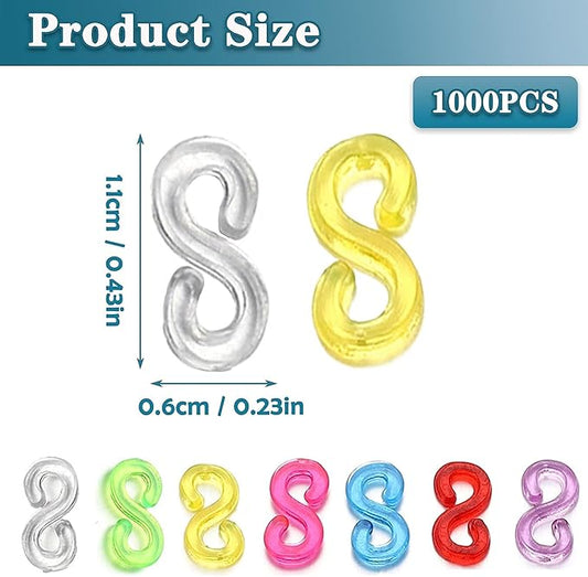 Mecefeno S Clips Rubber Band Clips 1000 Pieces Loom Rubber Band Clips Plastic Band Clips Connectors Refills Bracelet Kit Clip for Loom Bracelets DIY Making Refill Kit