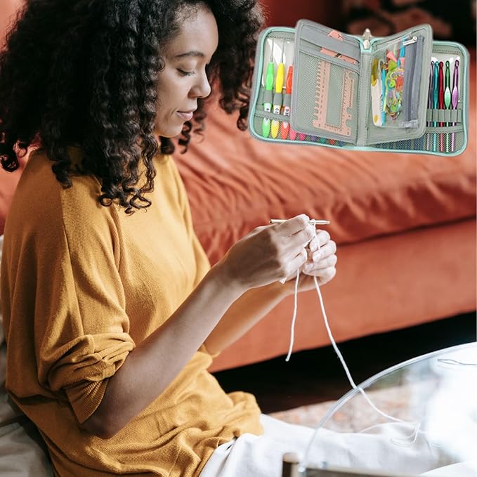 Dasonwin 60-Piece Ergonomic Crochet Hooks Set with Travel Case - Aluminum Crochet Needles Kit for Beginners & Experts, Arthritis-Friendly Design, Includes Stitch Markers & Accessories (Green)