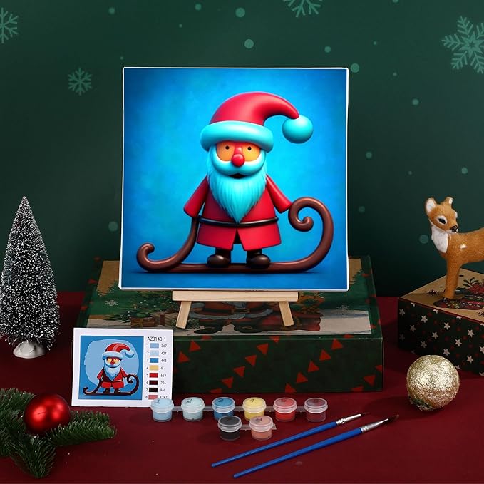 Nezyo 12 Sets Christmas Paint by Numbers Kit with Frame for Adult Beginners, Paint by Number DIY Acrylic Painting Canvas for Painting Party, Classroom Activity Birthday Gift, 8 x 8 Inch