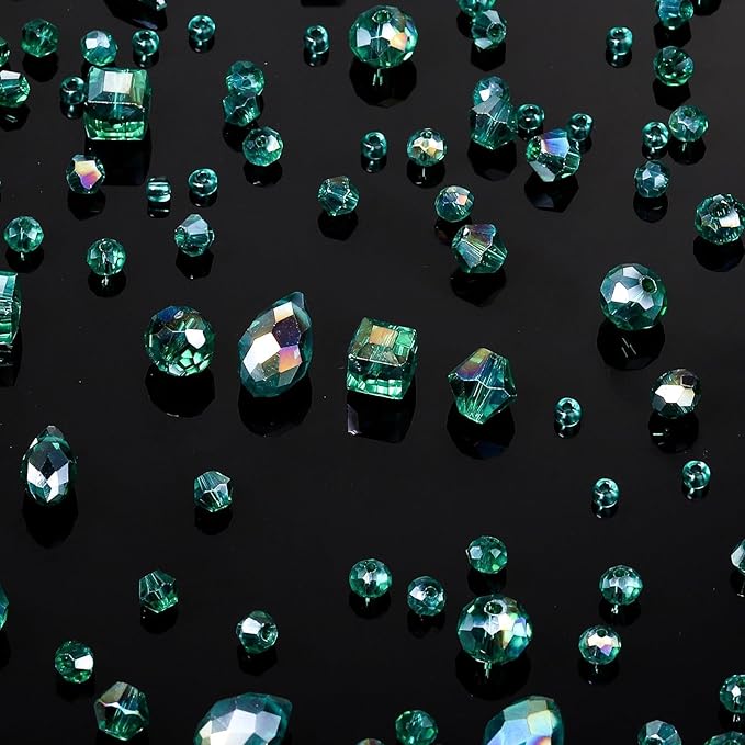 Song Xi 1500PCS Glass Beads for Jewelry Making, Assorted Faceted Crystal Beads Kit for Bracelet Earring Necklace, for DIY Clear and Iridescent St. Patrick's Day Gift (AB Peacock Green) 