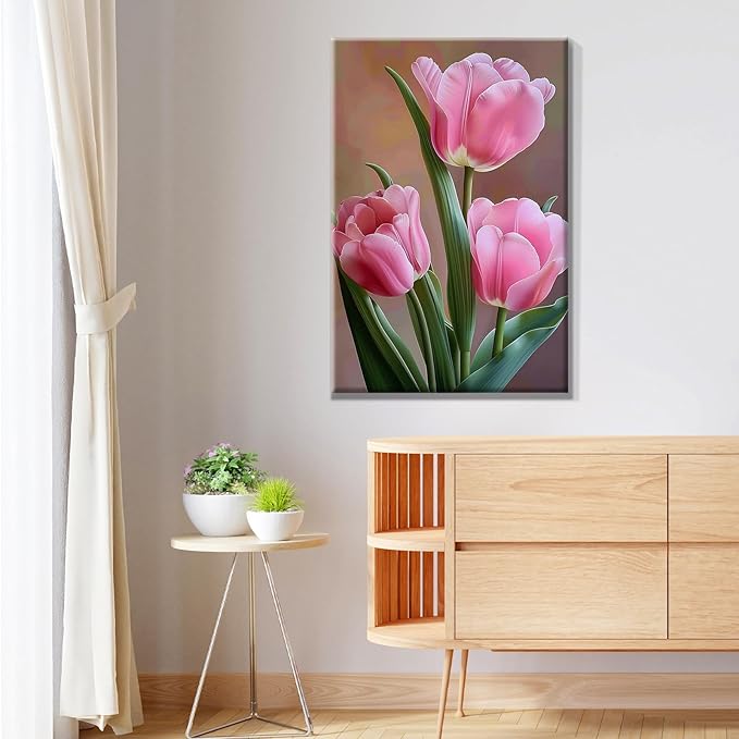 JOOZ Paint by Numbers Kit for Adults Flowers Paint by Numbers Kit with Frame DIY Tulip Paint by Number with Easel Floral Adult Paint by Number Kits Canvas for Gift Home Wall Decor 7.87x11.81 Inch