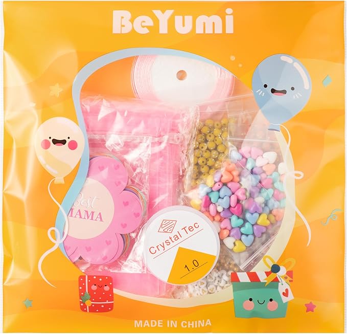 BeYumi Mom Bracelet Craft Kit - 24 Pack Mother's Day Mama Letter Heart Beads Bracelets with Flower Gift Cards and Bags DIY Thankful Craft Kit to Mothers School Classroom Family Party Fun Activities