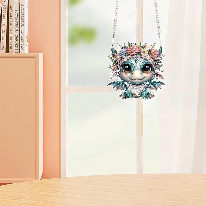 AiYuanzsh Diamond Art Painting Kits Hanging Pendant, Animal Baby Dragon Diamond Art Hanging Sign DIY Special Shaped Crystal Pendant Ornaments for Door Wall Window Home Xmas Halloween Decor