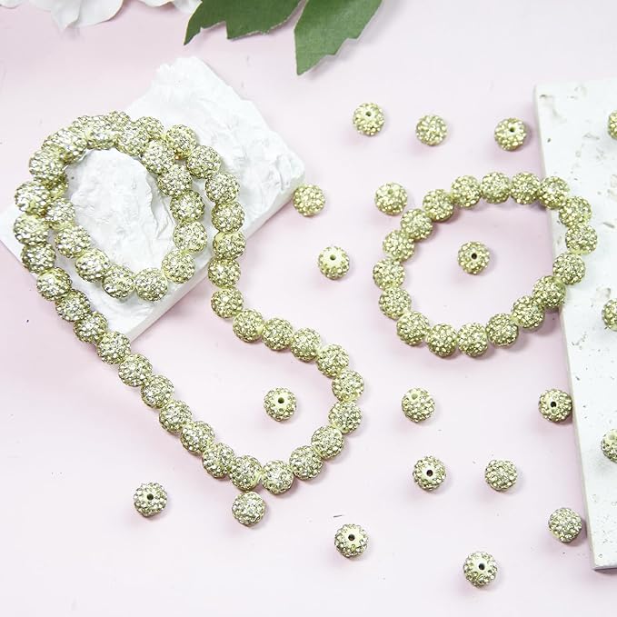 150 Pcs 10mm Rhinestone Beads for Jewelry Making, Light Yellow Shiny Round Shamballa Disco Baseball Necklace Beads Sparkle Crystal Clay Pave Rhinestones Bead for DIY Bracelet Earring Making Supplies