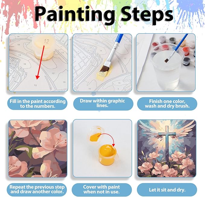 hkejoi Religious Paint by Numbers Kit for Adults Beginners, Adult Paint by Number Kits on Canvas Cross, Painting by Number DIY Acrylic for Gift Home Decor 16x20 in