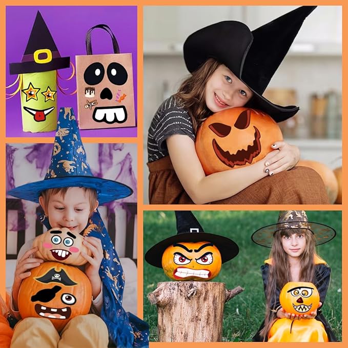 88 Pack Halloween Pumpkin Decorating Stickers, 3 Different Sizes Face Decor Stickers for All Pumpkins, Decorating Painting Craft Kit for Kids Halloween Party Decorations Treats Party Favors Supplies
