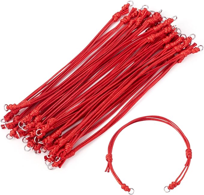 KISSITTY 20pcs Adjustable Bracelet Cords for Connector Charms Waxed Polyester Thread Cord Red Color Half Finished Bracelet for Friendship Bracelets Jewelry Making