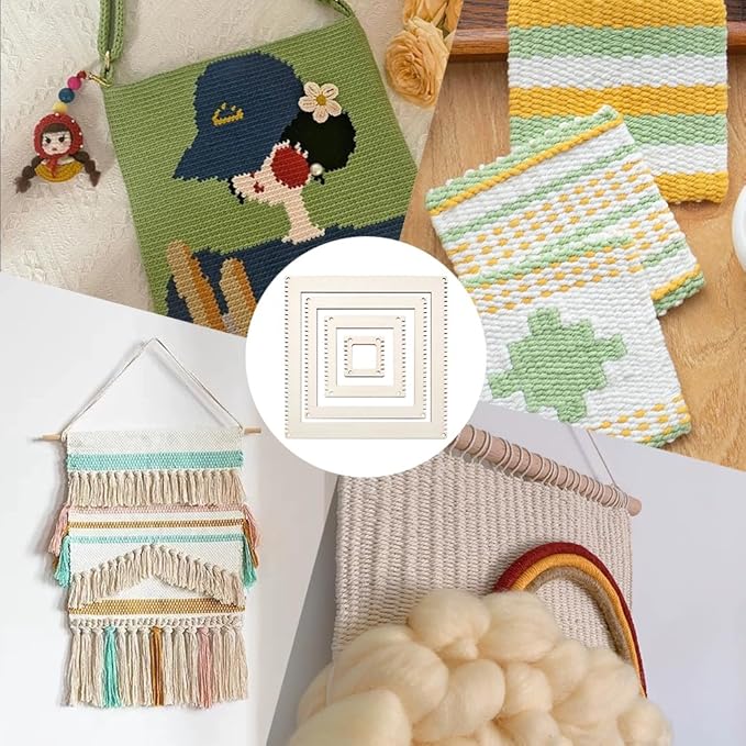 BENECREAT 4 Sizes Wooden Weaving Loom Kit, 2/4/5.9/7.8 inch Square DIY Weaving Loom DIY Weaving Art Tapestry Loom for Hanging Decor Woven Tapestry Knitted Crafts Making, 4.5mm Thick