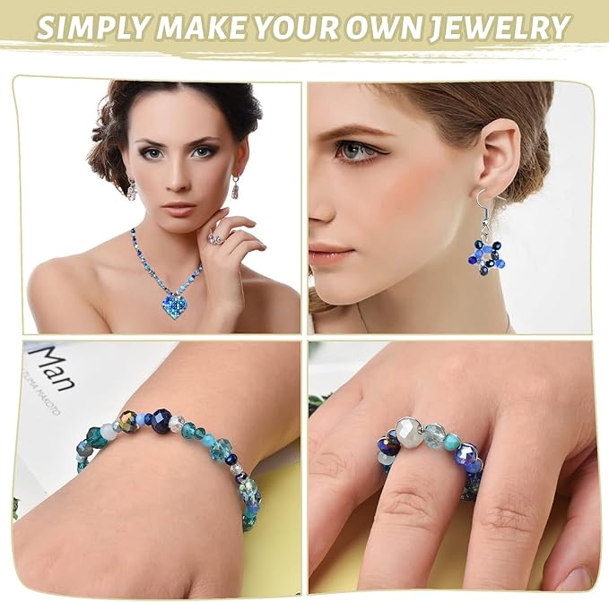 4/6/8mm Crystal Glass Beads,3 Sizes Total 1000pcs Faceted Briolette Rondelle Beads with Container,Loose Spacer Beads for DIY Beading Projects,Earrings,Necklaces(Blue Color)