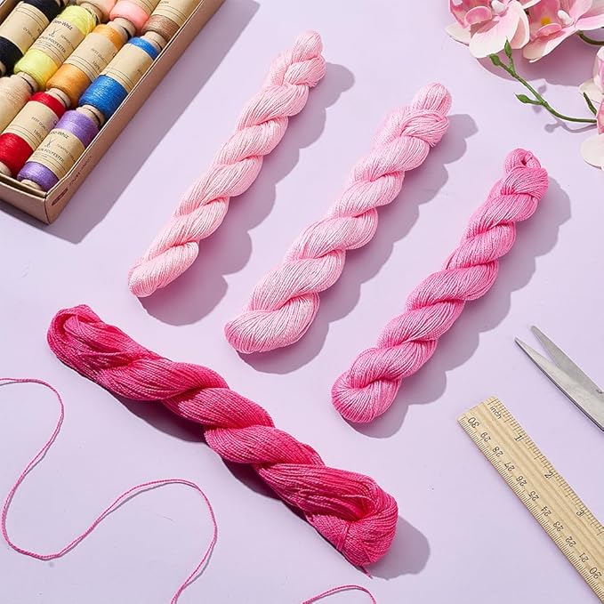 FREEBLOSS 4 Pcs Sashiko Thread Sashiko Skein 4 * 100 M Pure Cotton Embroidery Thread Japanese Sewing Threads Quilting & Embroidery Sewing Kit Supplies 4 Pink Theme Colors