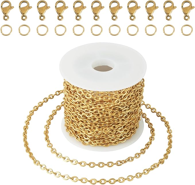 Sparkeads 5M Golden Chain for Jewelry Making,Stainless Steel Chain,Gold Link Necklaces for Women,Cable Chain Bracelet Chains for Bracelet DIY Chain Earring Craft Supplies Jewelry Making,4x3x0.6mm