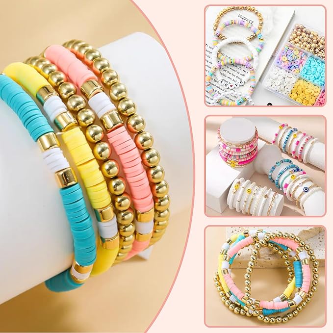 2350pcs Clay Beads for Bracelets Making, 6 Color Heishi Beads Polymer Clay Beads for Jewelry Making Supplies Charm, Friendship Bracelet Making Kit for Girl Women Adults (Pink)