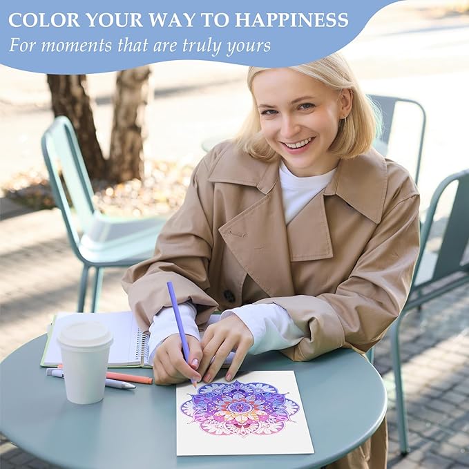 Mandala Coloring Book for Adults Relaxation, 24 Patterns Adult Coloring Books for Women Stress Relief, Inspirational Gift for Women & Men, Spiral Bound Mindfulness Coloring Book, Single-Sided Print