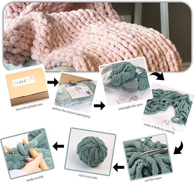SUNTQ 8 Pack Jumbo Chunky Chenille Yarn for Crocheting, Bulky Thick Fluffy Yarn for Hand Knitting Blanket, Soft Plush Knitting Yarn for Scarf,Home Decor, Pink(32 yds,8.8 oz Each Skein)