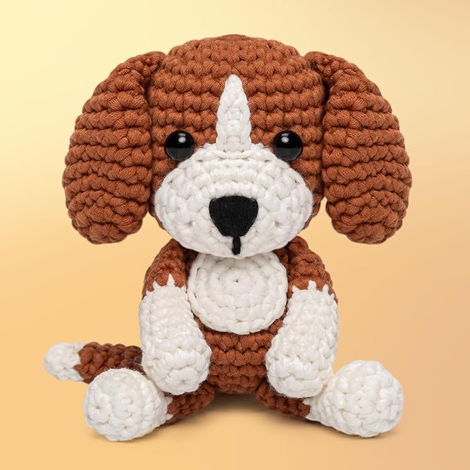 Mewaii Crochet Kit for Beginners Level 2 with 40% Extra Eco-Friendly Pre-Started Easy Yarn, Step-by-Step Video Tutorials for Adults and Kids (Sitting Puppy)
