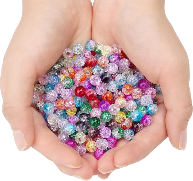 bonny boxx 500pcs 8mm smooth cracked mix color acrylic round beads, plastic resin bubblegum balls chunky gumball beads for necklace and bracelet making, crafting supplies