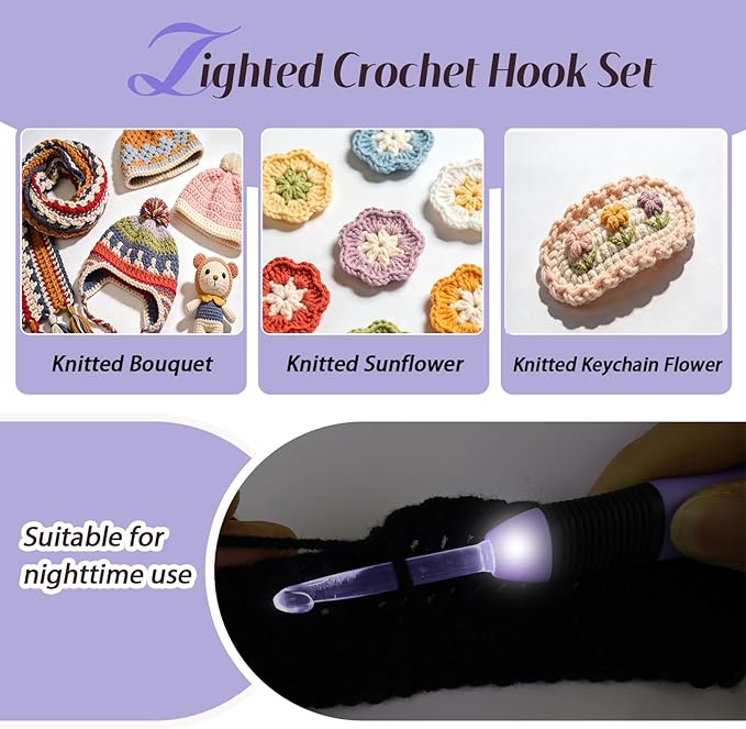 Yarniss Light Up Crochet Hook with Ergonomic Crochet Hooks and Luminous Crochet Hook,5 mm Crochet Hook, Lilac