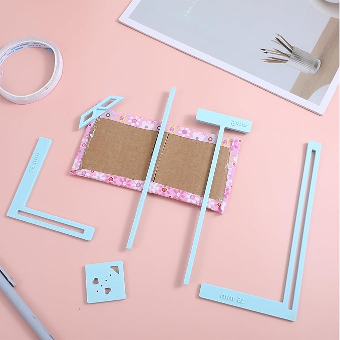 Bookbinding Easy Scrapbooking Tool for Starter 5pcs Complete Great Stencils and Cutter Guide Kit Can Be Made Into Notebook Calender Junk Journal Handbook Corner Miter Spine Spacer Divider Blue