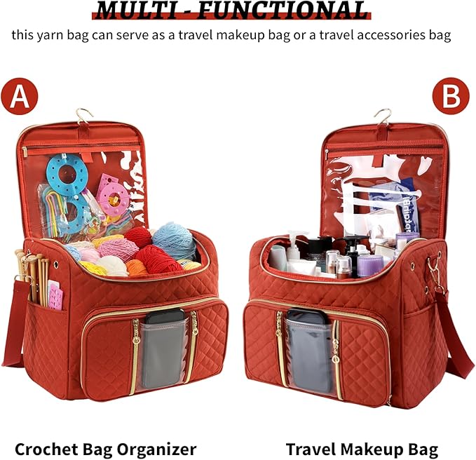 Knitting Bag- Crochet Bags for on The go,Yarn Storage Organizer, Perfect for Knitting and Crochet Accessories(Rust Red)