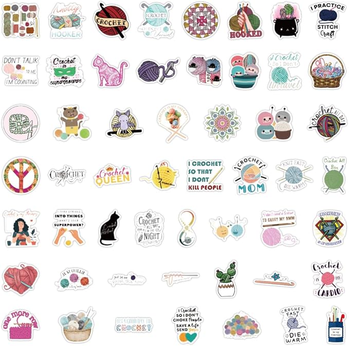 Retro Crochet Stickers,100 Pcs Cute Knitting Tool Decals, Waterproof Vinyl Stickers for Craft Journals, Sewing Boxes, Home Decor, Ideal for Crafters Adults(Crochet)