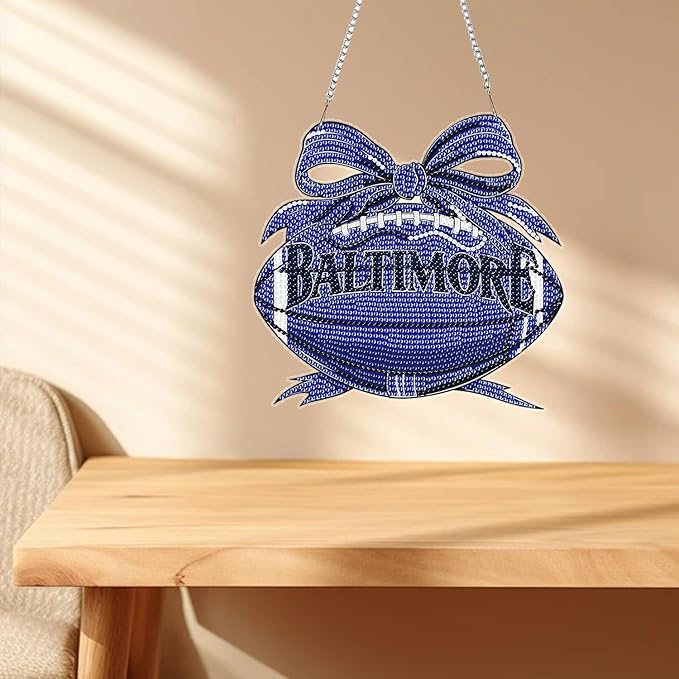 Rertcioph Football Diamond Art Hanging Kit for Adults, DIY Acrylic 5D Diamond Painting Hanging Ornament for Baltimore Home Wall Decor and Gift