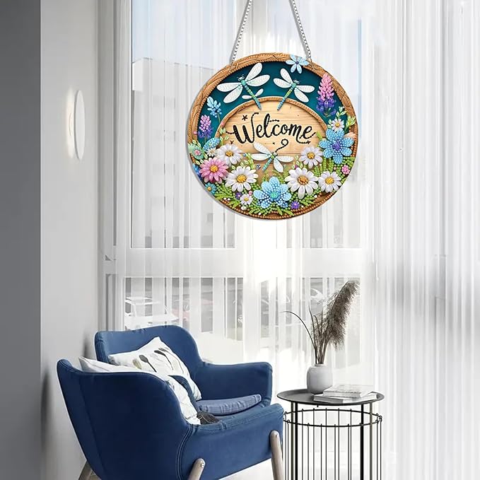 Diamond Art Kits for Adult Welcome Design Special Shape Acrylic Hanging Pendant Crystal Mosaic Home Wall Door Window Decor with Chain Handmade Gift
