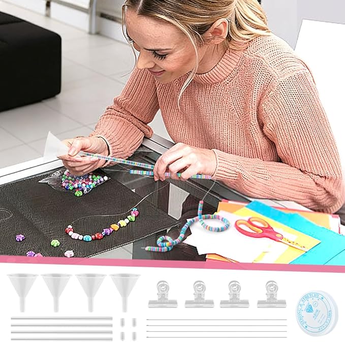 4 Pack Beading Funnel Bracelet Making Kit with 1Roll Crystal Elastic String,Clay Beading Tools Kit for 0.24" Clay Beads,for Jewelry Making with Beading Funnel,Beading Needles,Clip