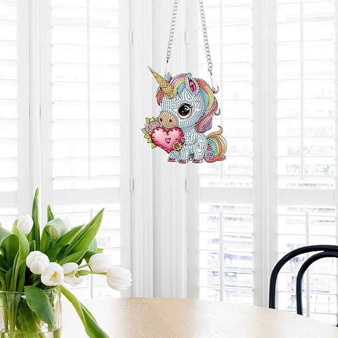 AiYuanzsh DIY Unicorn Diamond Art Hanging Kit, Special Shaped Rhinestone Diamond Painting Acrylic Suncatcher Window Pendant for Valentine Home Wall Decor
