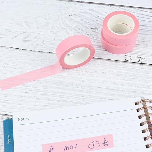 NatSumeBasics 3 Pink Washi Tapes Plain Decorative Masking Tape,32 Feet Self-Adhesive Tapes for Packaging Decor Journals Scrapbooks Planners DIY Crafts Gift (Pink)