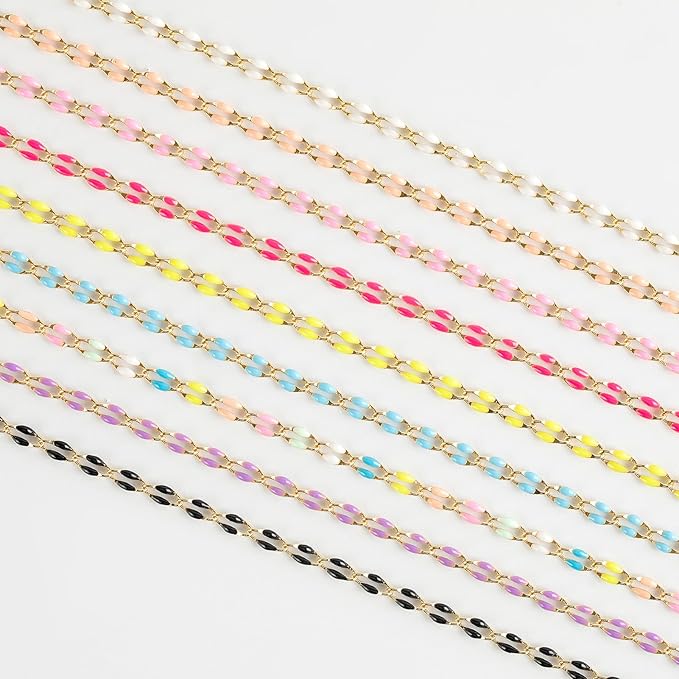 Gold Plated Brass Chains for Necklace DIY Jewelry Supplies, 2 Meters Light Blue Oil Drip Cable Bulk Chain Jewelry Making Supplies Findings