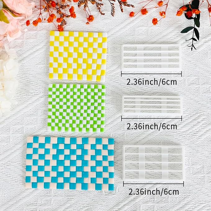 Xaekicr 3PCS Woven Texture Polymer Clay Cutters for Earrings – Clay Cutters Set for DIY Jewelry Making, Geometric Grid Polymer Clay Molds, Clay Tools for Artists and Beginners