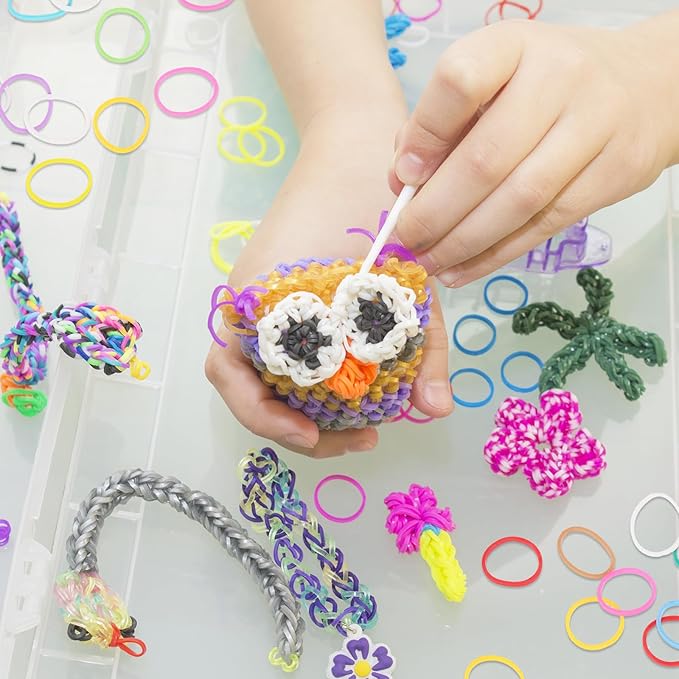 MECCANIXITY 1800 Pcs Loom Rubber Bands Kit with 75 Pcs S-Clips 3-Hooks Rubber Bands Refill Bracelet Making Kits for Weaving DIY Handcrafts Gift, White