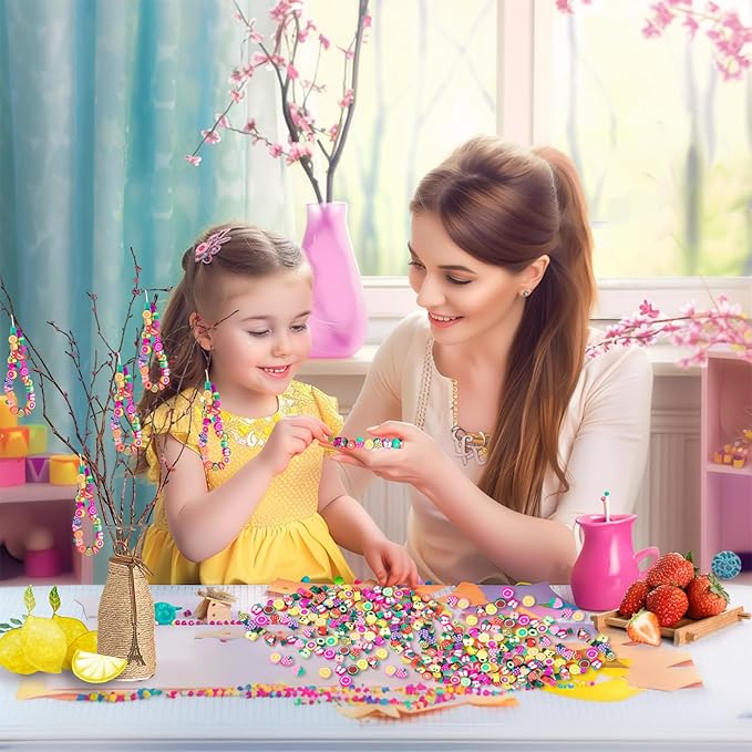 500 Pcs Fruit Polymer Clay Beads Charms for Crafts with Elastic String for Making Bracelet Necklace Craft Decoration DIY Crafts