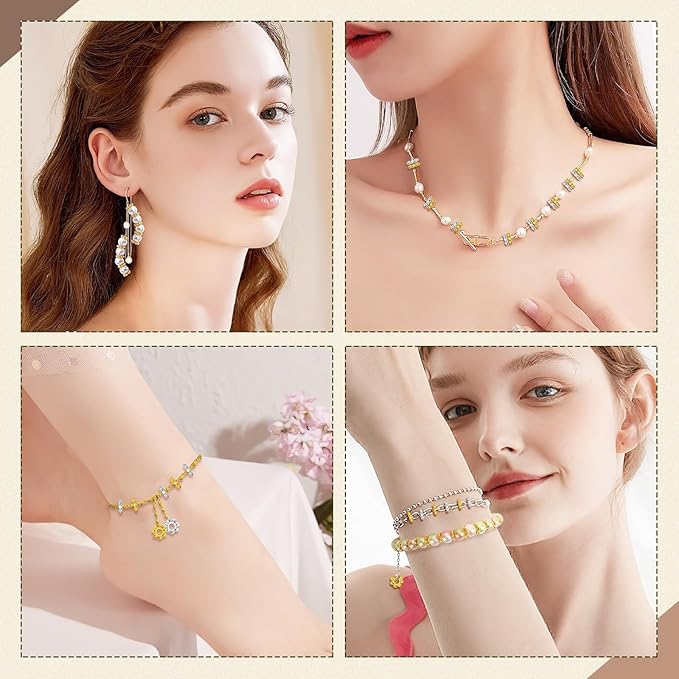 Augshy 700 Pcs Silver and Gold Daisy Flower Spacer Beads for Jewelry Making, Crafts, Hair Beads, Friendship Bracelets, Birthday Party Decorations