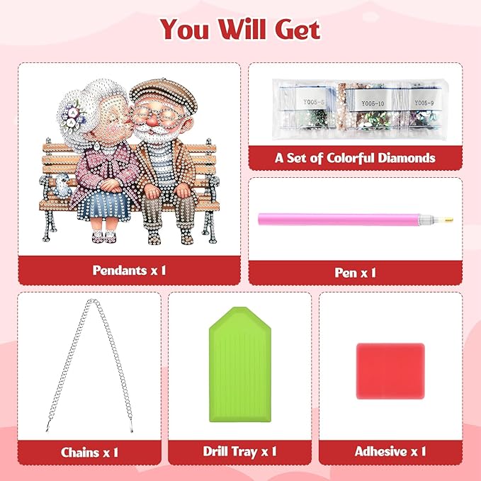 GHHKUD Love Diamond Art Hanging Kit for Adults, DIY Double Sided Diamond Painting Hanging Grandparents Kits Adults, Special Shaped Acrylic Ornaments Pendants for Window Home Garden Wall