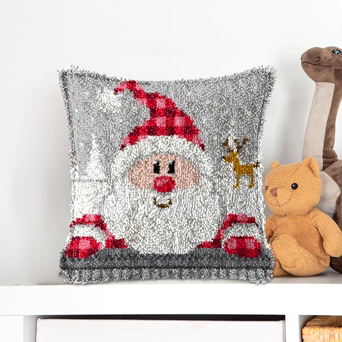 MIAOLLUN Latch Hook Kit, Christmas Latch Hook Kits for Adults DIY Decorative Pillowcase Embroidery Cross Stitch Arts Craft for Home Sofa Furniture 17X17inch Christmas Snowman