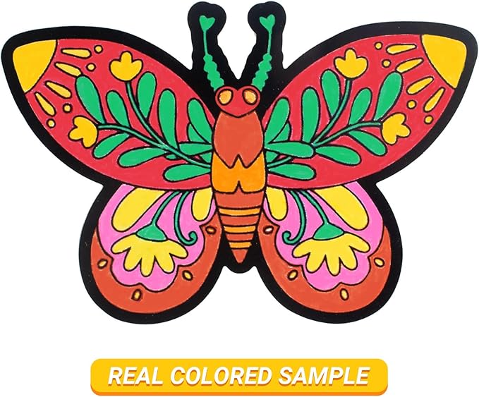Bosctanuc 48 PCS Butterflies Velvet Coloring Cardstock - No-Mess Fuzzy Art Coloring Kit for Kids & Adults,Stress-Relief Craft Set for Classroom, Mother's Day Handmade Gifts & Spring Party Supplies