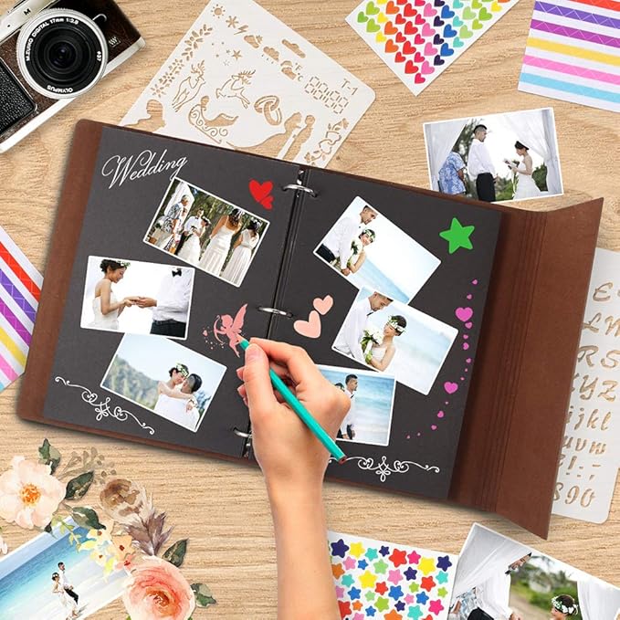 ThxMadam Leather Scrapbook Album 60 Pages Vintage Love Photo Album,8.7 * 7.1 Inch Scrapbook for Couples-DIY Memory Book,Birthday/Wedding Guest Book Gift for Anniversary Mother's Day