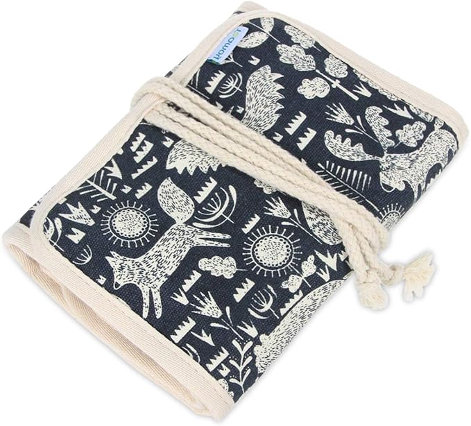 Teamoy Crochet Hook Case, Roll Bag Holder Organizer for Various Crochet Needles and Knitting Accessories, Compact and All-in-place, Animal World
