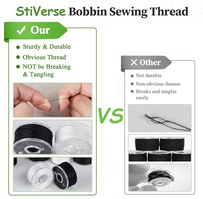 Black& White Bobbin Thread Set with Case - Prewound Class15 Bobbin for Singer/Brother/Janome/Embroidery Machines