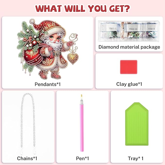 Bowetile Christmas Diamond Art Hanging Kits for Adults, Diamond Art Suncatchers Santa Claus, 5D Special Shape Diamond Painting Pendant Window Ornament Christmas Gifts for Home Door Wall Decor