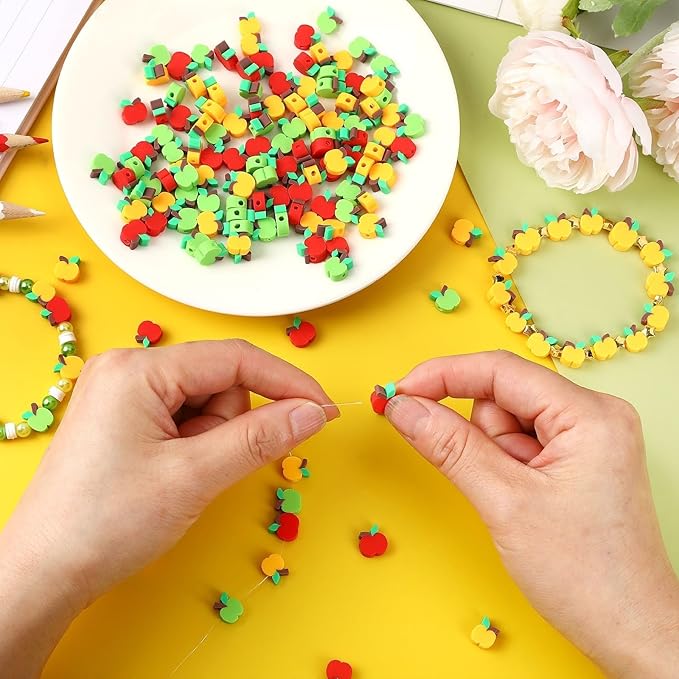 Augshy 300Pcs Apples Polymer Clay Beads Red Green Yellow for Bracelet Necklace Making Earrings Craft
