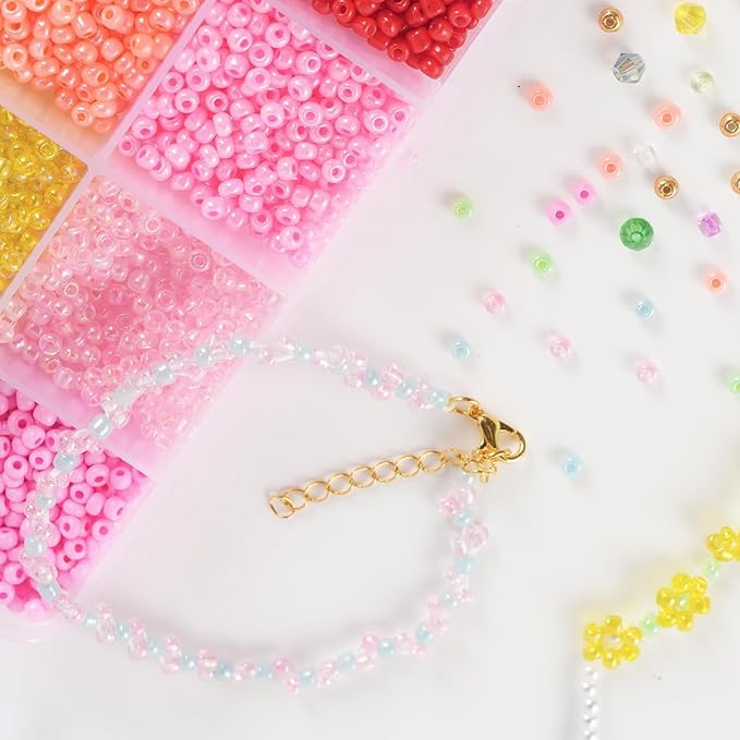 Glass Seed Beads for Jewelry Making, 8800pcs 3mm Small Beads for Bracelets, Friendship Bead Bracelet Kit for Valentine's Day DIY Crafts Gifts, Women, Adults