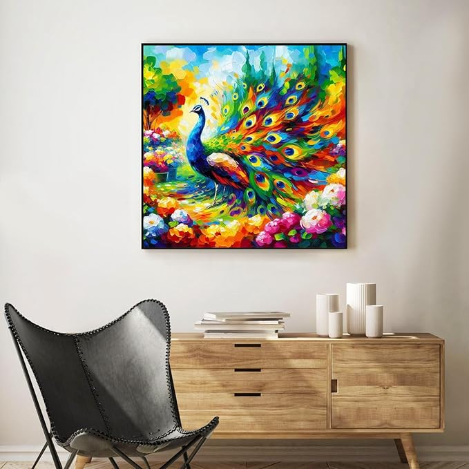 Okarina Paint by Numbers Kit for Adults Beginner Peacock, Adult Paint by Number Kits on Canvas, Peacock Animal DIY Acrylic Oil Painting by Numbers for Adults, Perfect for Home Wall Decor 16X16 Inch