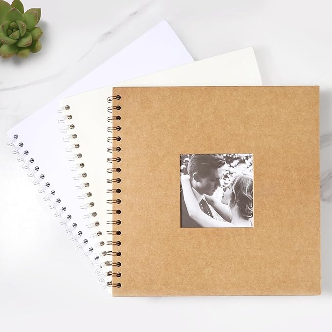 Scrapbook 10 x 10 Inch DIY Square Photo Window + 3 Corner Stickers, Photo Album Hardcover Kraft Paper Cream 40 Sheets/ 80 Pages
