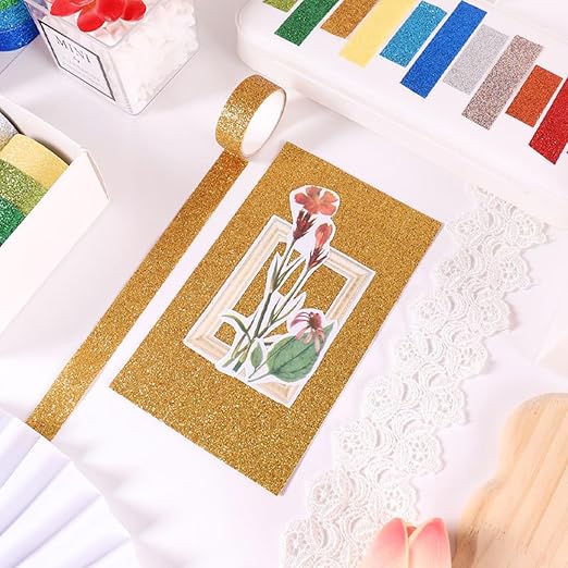 12 Rolls Glitter Washi Tape Set – 15mm Rainbow Colored Masking Tape, Sparkle Decorative Tape for DIY, Art, Scrapbook Tape, Decor & Crafts
